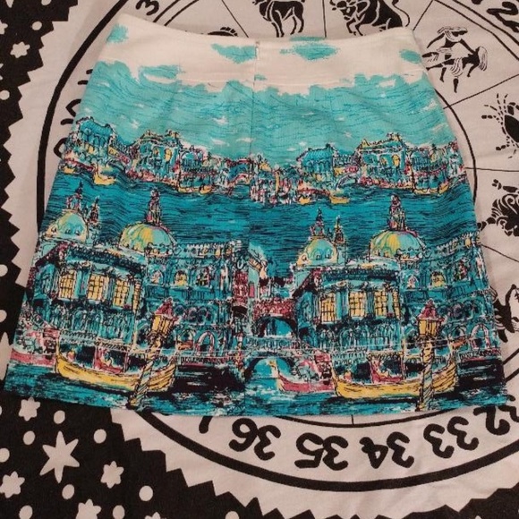 Talbots Blue Cotton A-line Skirt Venice Scene - 4P - Picture 3 of 7
